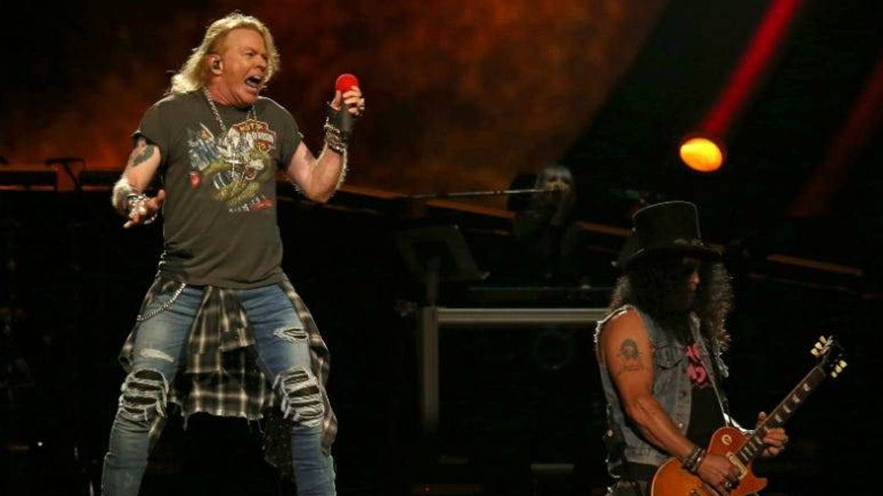 Axl Rose and Slash of Guns N' Roses perform in concert at Madison Square Garden