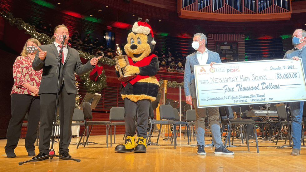 B101.1 presenting Neshaminy High School's Select Choir the $5,000 Grand Prize at The Kimmel Center