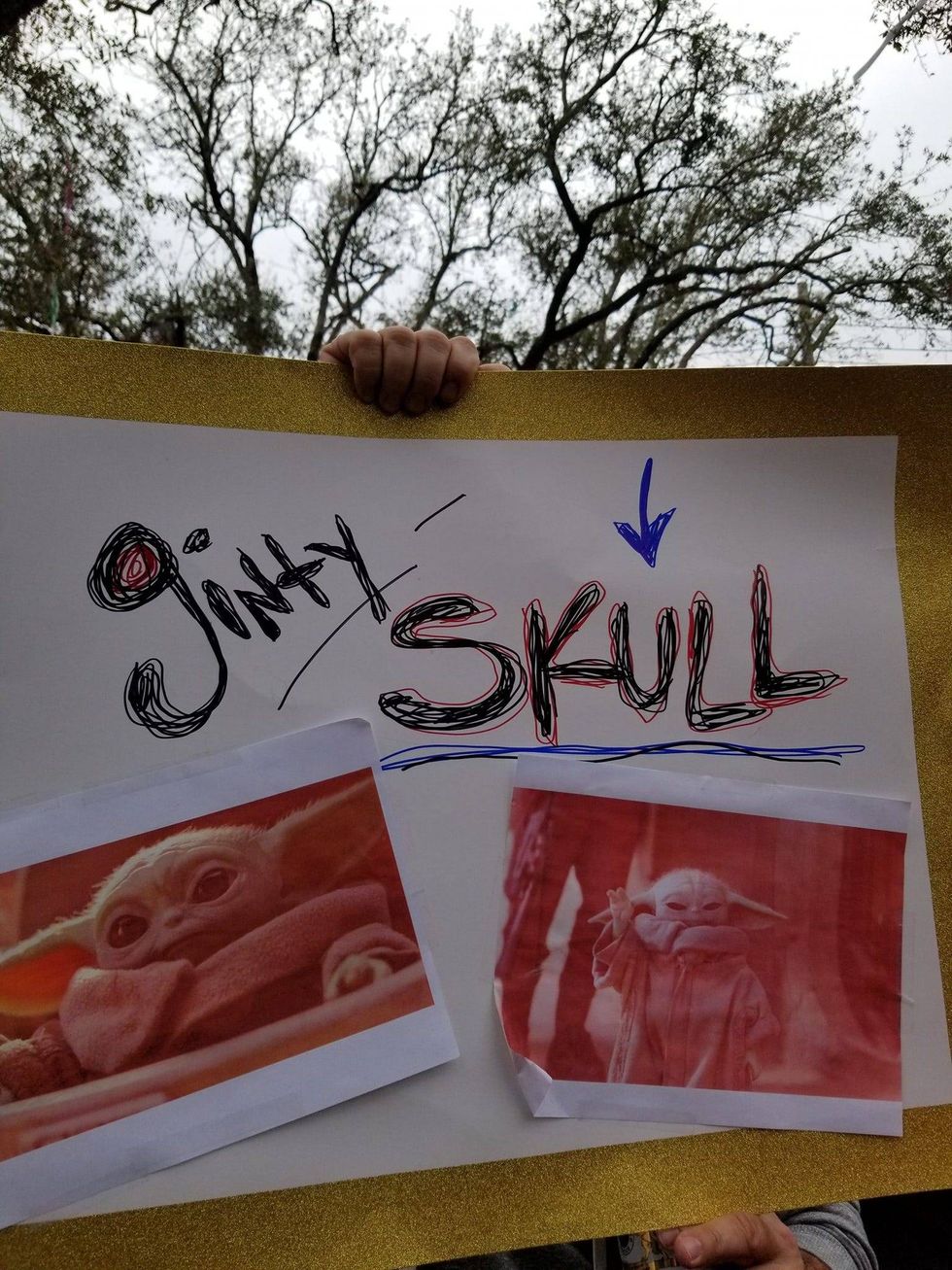 Baby Yoda skull sign