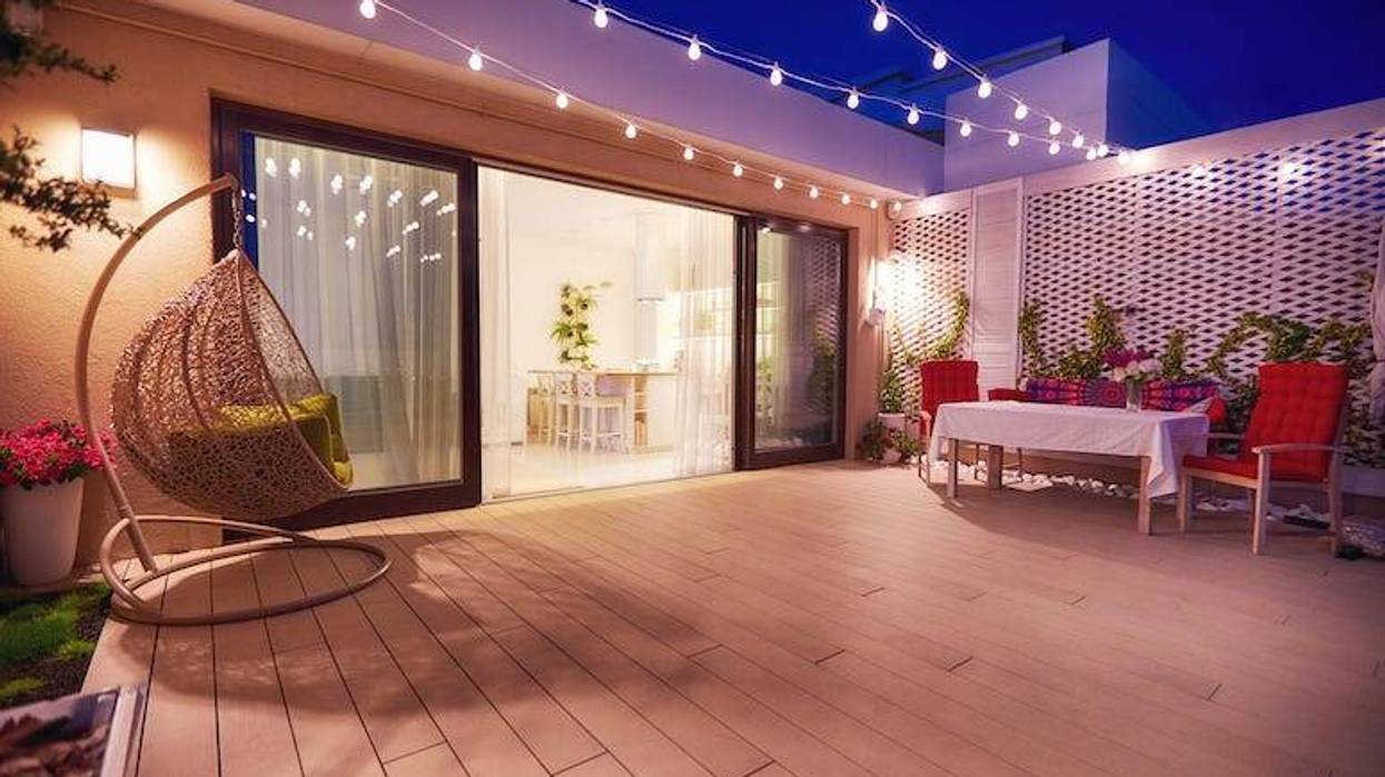 Backyard patio at night