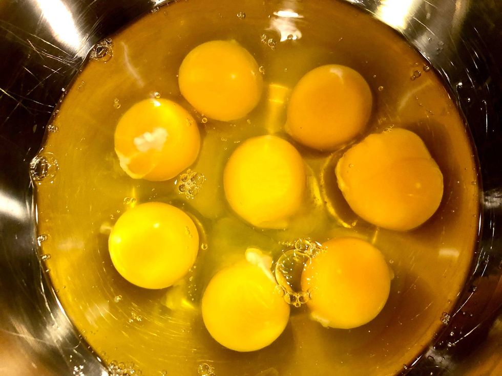 Bacon and Sausage Frittata with Purple Kale, Cheeses and Herbs