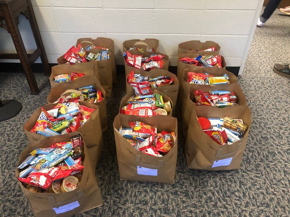 Bags of food packed by YMCA volunteers