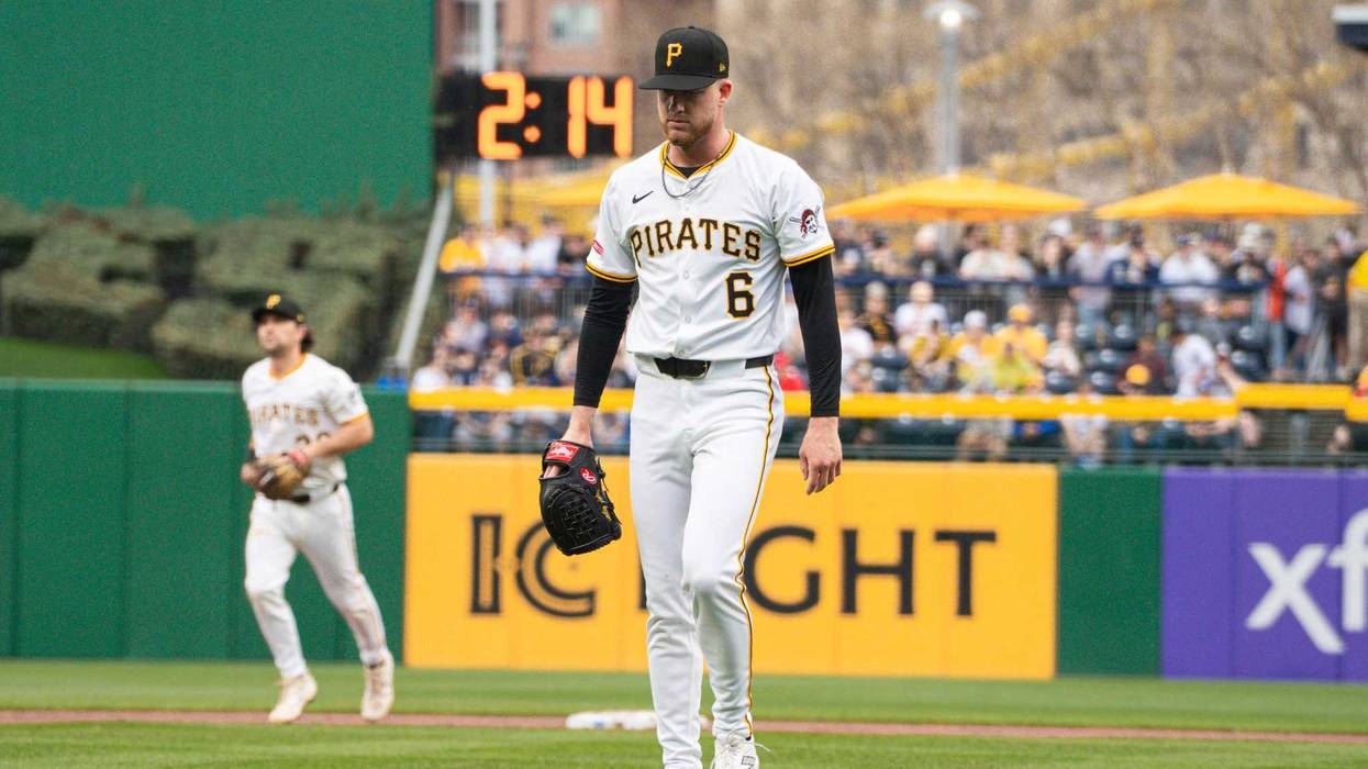 Bailey Falter dejected walking off the mound