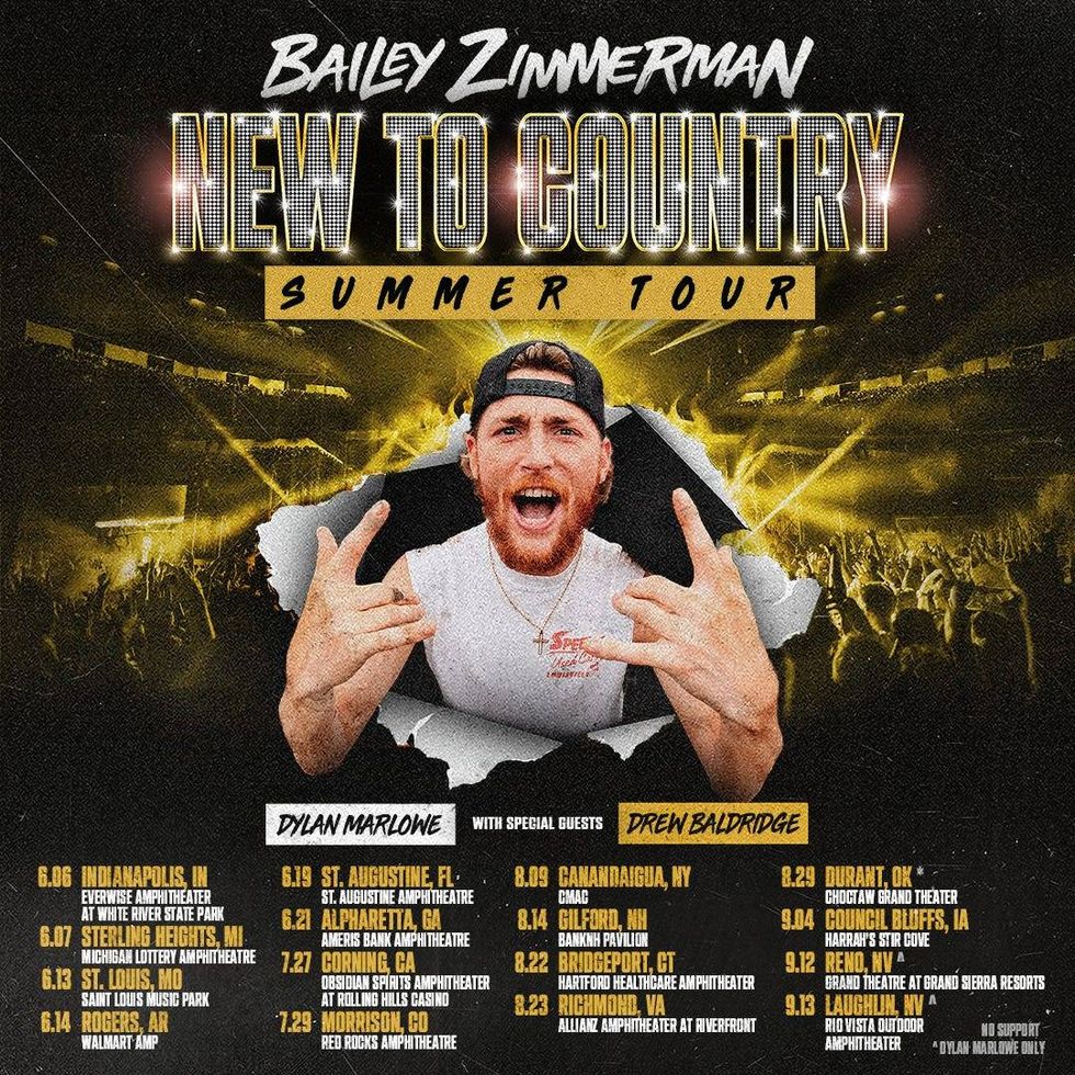 Bailey Zimmerman New To Country Tour poster