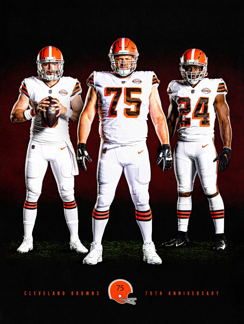Baker Mayfield, Joel Bitoio and Nick Chubb model the team