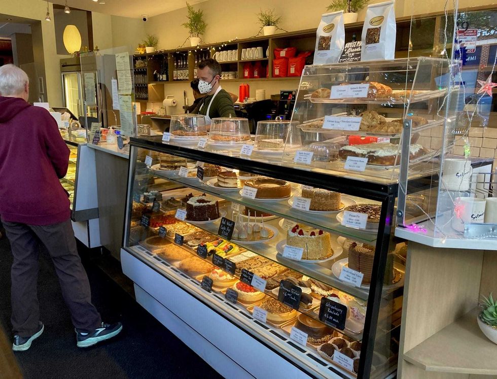 bakery case with pastries