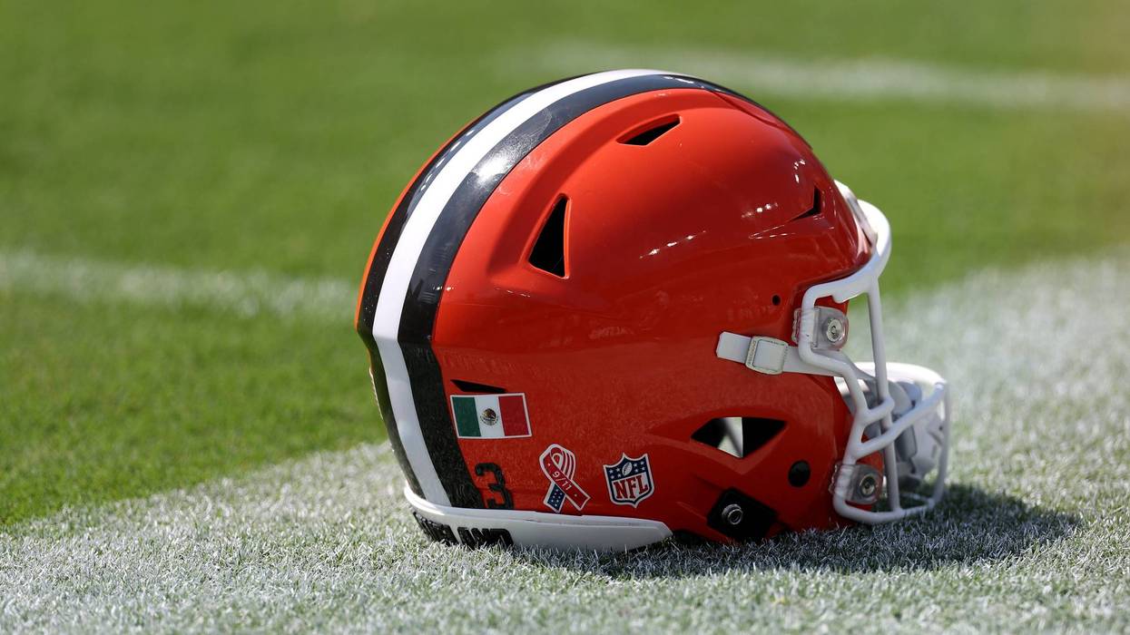 BALTIMORE, MARYLAND - SEPTEMBER 14: A detail of a Cleveland Browns helmet on the field against the Baltimore Ravens at M&T Bank Stadium on September 14, 2025 in Baltimore, Maryland. (Photo by Rob Carr/Getty Images)
