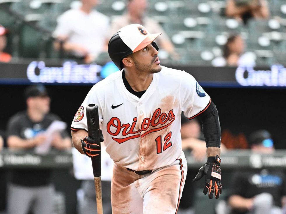 Baltimore Orioles right fielder Ramon Laureano hits a solo home run during the eighth inning against the Miami Marlins at Oriole Park at Camden Yards.