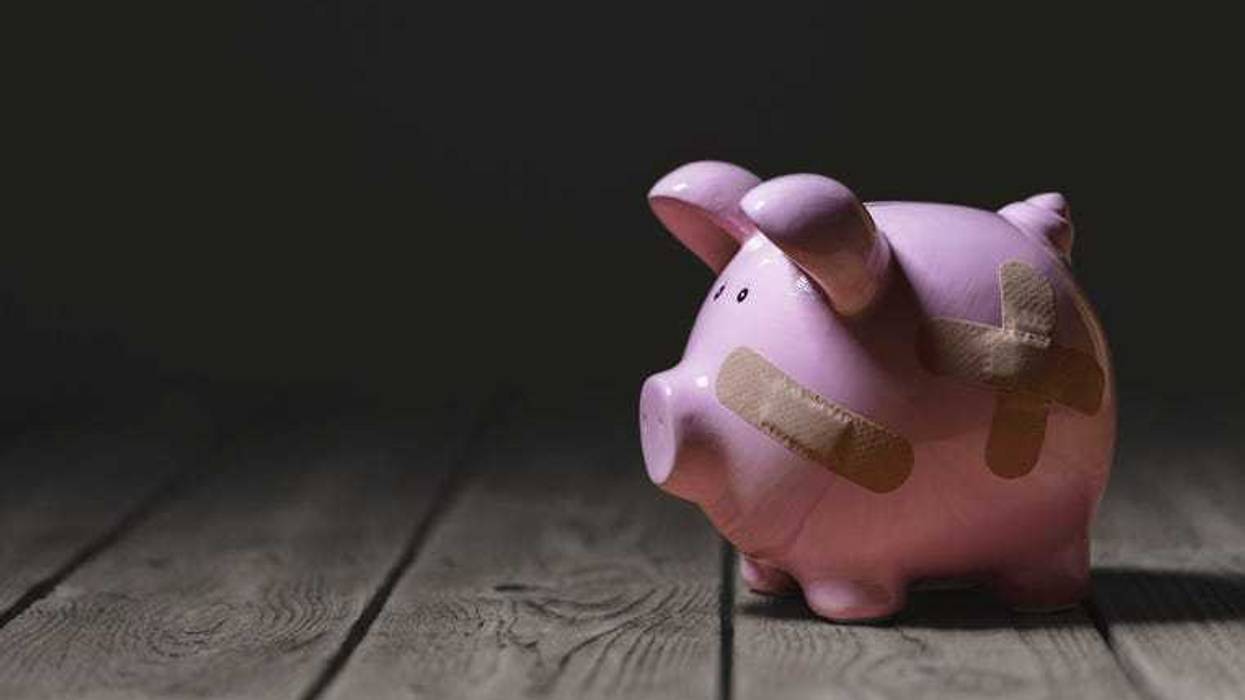 Bandaged piggy bank.