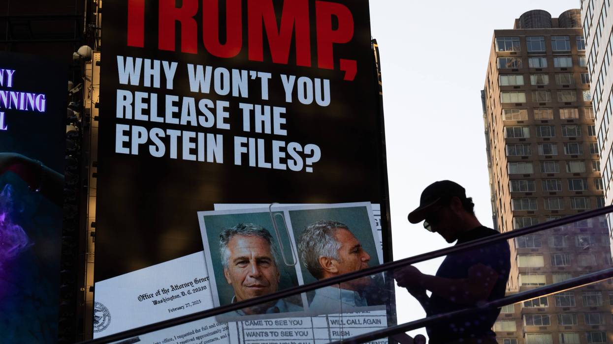 Banner calling on President Trump to release Epstein files