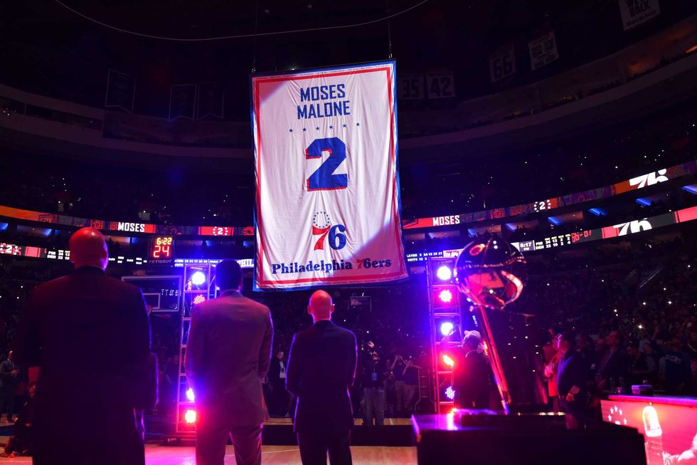 Banner honoring Moses Malone