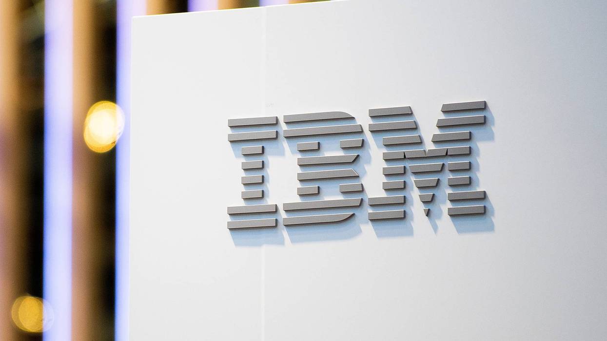 BARCELONA, SPAIN - FEBRUARY 26: A logo sits illumintated outside the IBM booth on day 2 of the GSMA Mobile World Congress 2019 on February 26, 2019 in Barcelona, Spain.