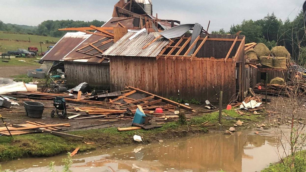 Barn destroyed in storms in Portlant, N.Y.