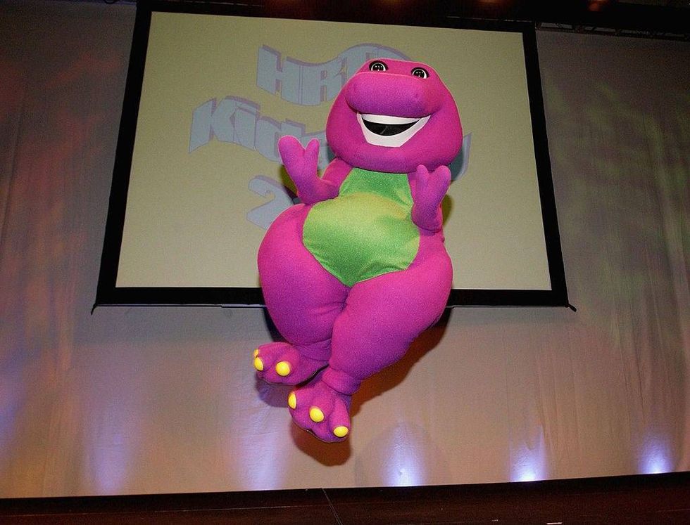 Barney the dinosaur performs during the Hollywood Radio and Television Society