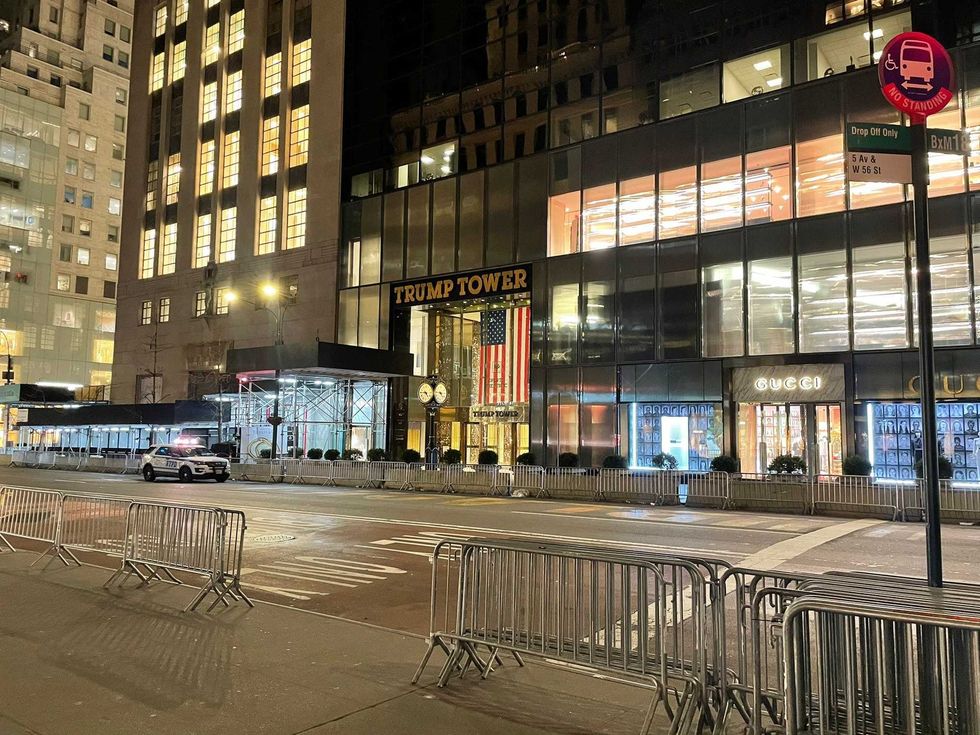 Barricades lined Fifth Avenue outside Trump Tower in Midtown on March 22, 2023