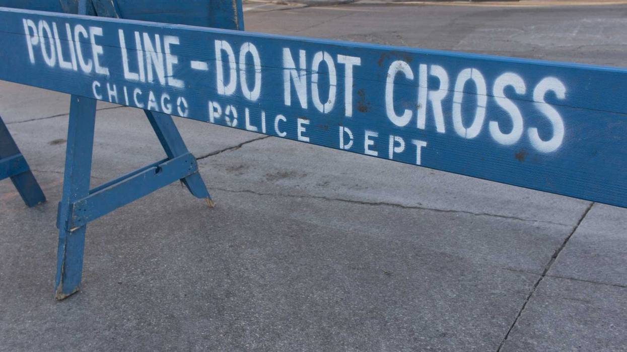 barricades with Chicago Police stenciling