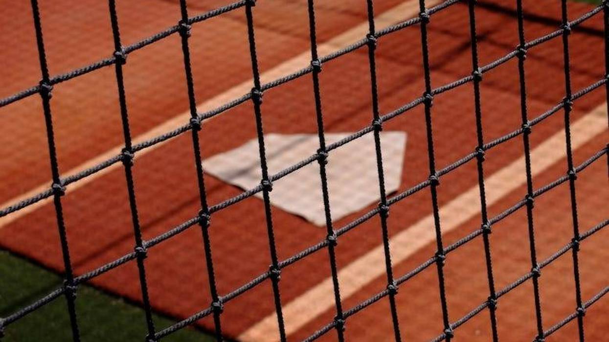 Baseball home plate in a batting cage