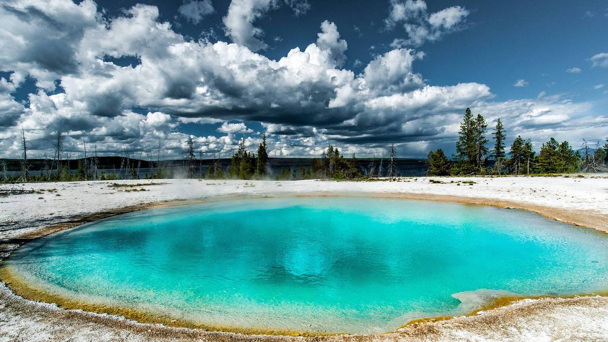 Basin of colorful hot water and sulfur emanation in the area of West Thumb Geyser Basin, Yellowstone National Park