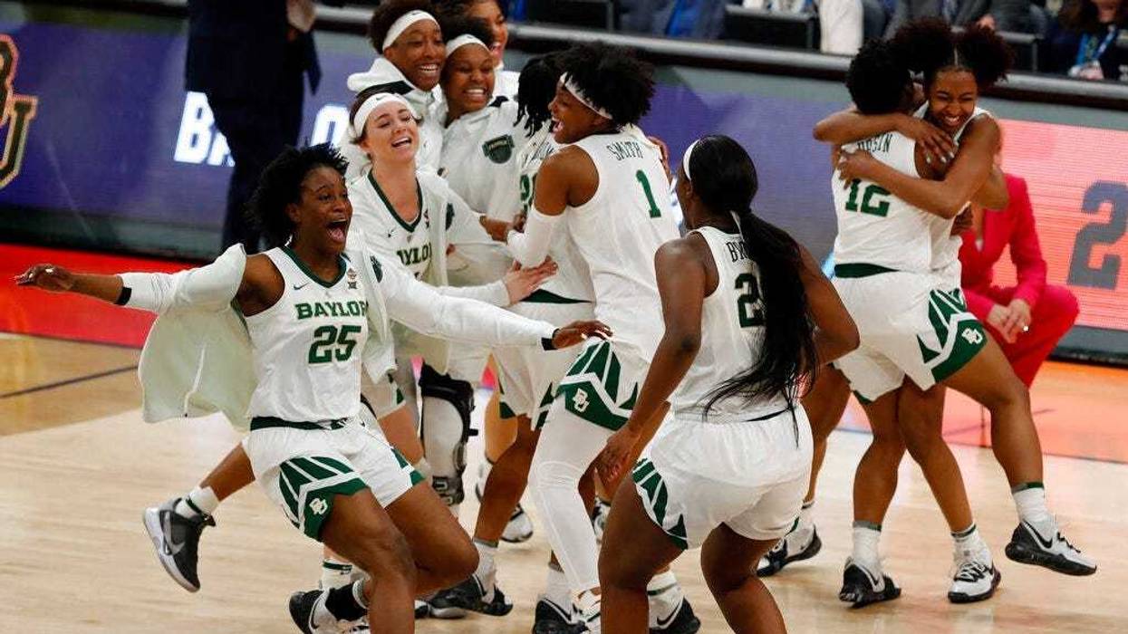 Baylor players celebrate their 72-67 win over Oregon during a Final Four semifinal of the NCAA women’s college basketball tournament Friday, April 5, 2019, in Tampa, Fla.