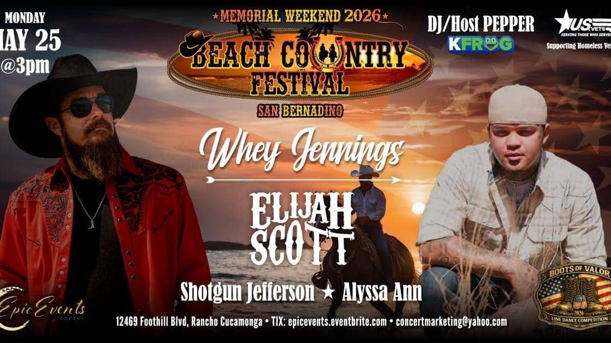 Beach Country Festival Memorial Day mini-tour flyer for Rancho Cucamonga with images of Whey Jennings and Elijah Scott