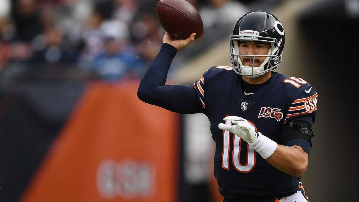 Bears quarterback Mitchell Trubisky looks to pass against the Giants.