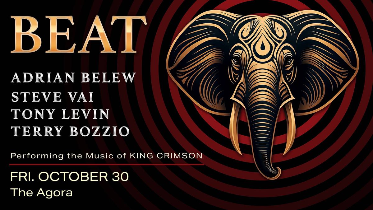 BEAT concert poster, elephant art: Belew, Vai, Levin, Bozzio play King Crimson. Oct 30, Agora.