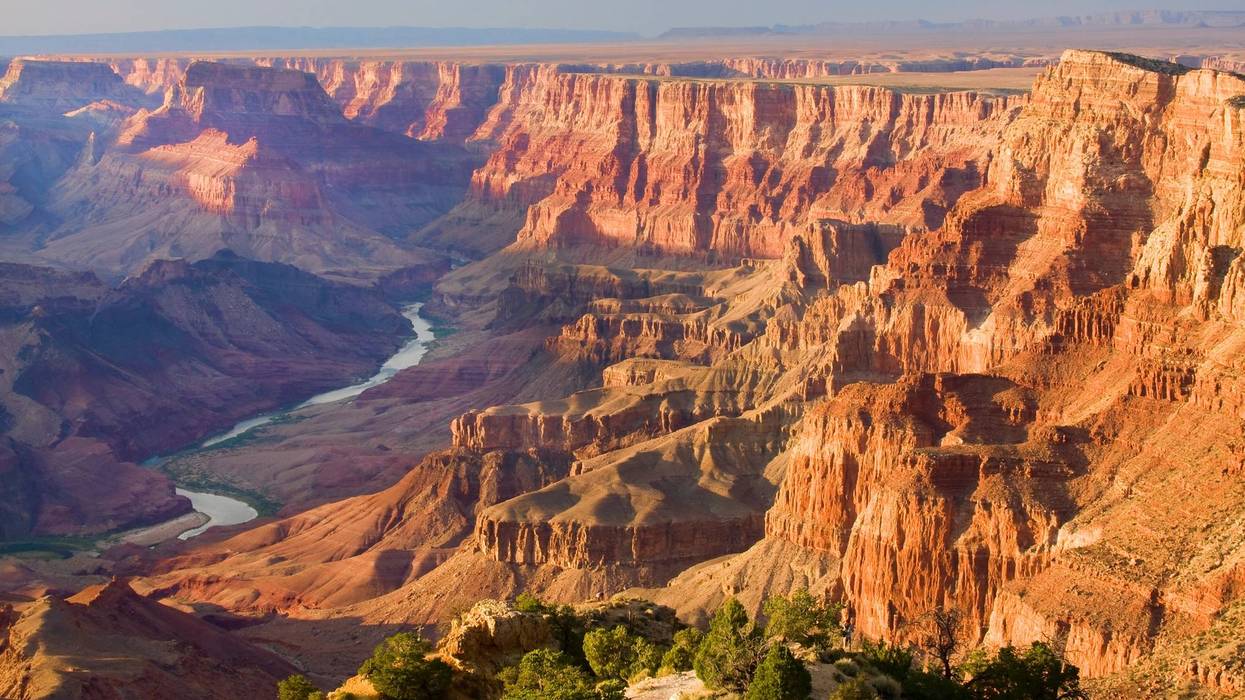 Beautiful Landscape of Grand Canyon from Desert View Point with the Colorado River visible during dusk