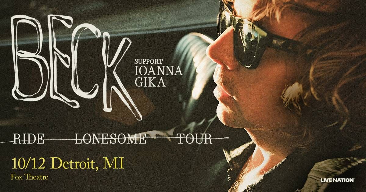 Beck concert poster: profile of man in sunglasses. Ride Lonesome Tour with Ioanna Gika, Detroit 10/12.