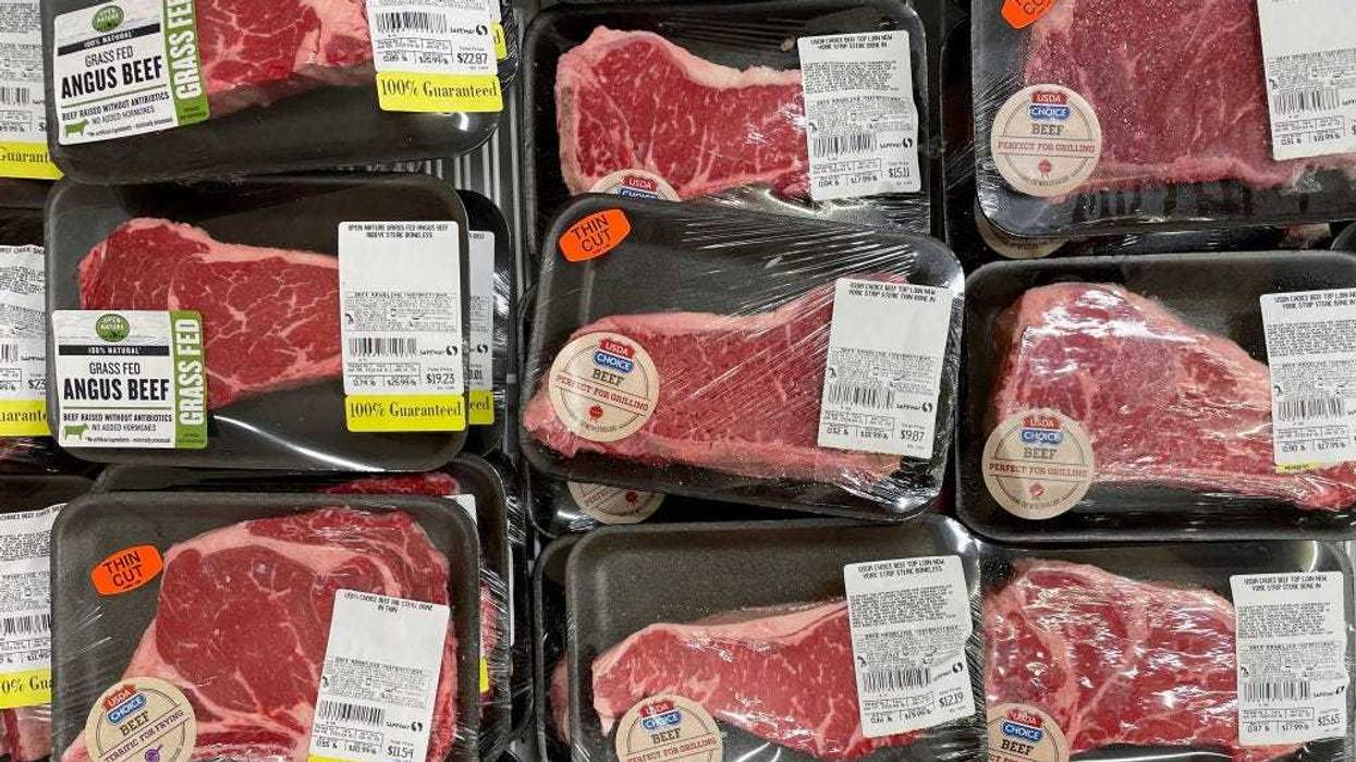 Beef steaks are displayed in the meat section at a Safeway store on June 08, 2022 in San Anselmo, California.