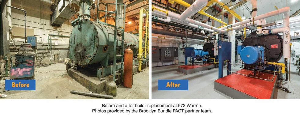 Before and after boiler replacement at 572 Warren Street.