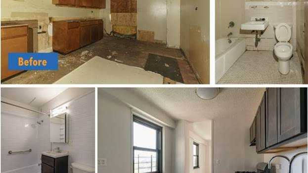 Before and after interior renovations at Armstrong II (top) and Williams Plaza (bottom).