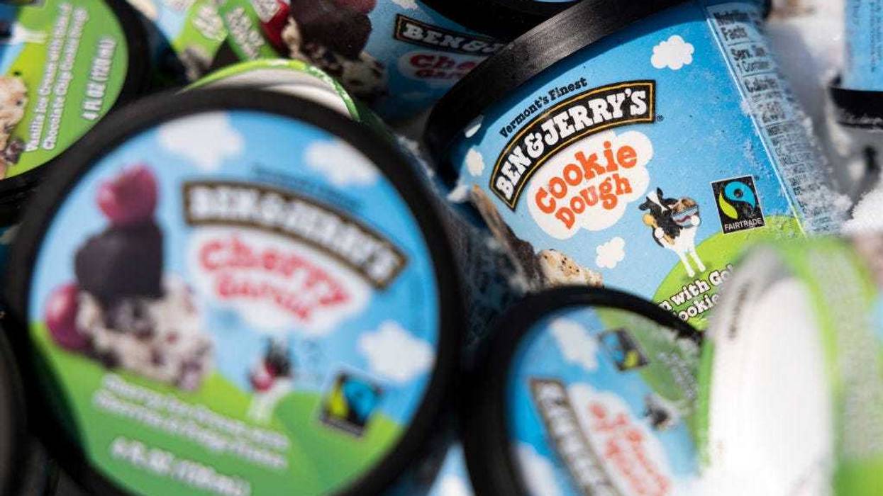 Ben and Jerry's ice cream is stored in a cooler at an event where founders Jerry Greenfield and Ben Cohen gave away ice cream to bring attention to police reform at the U.S. Supreme Court on May 20, 2021 in Washington, DC. The two are urging the ending of police qualified immunity. (Photo by Kevin Dietsch/Getty Images)