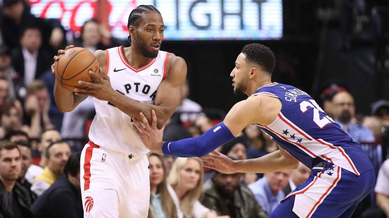 Ben Simmons guards Kawhi Leonard