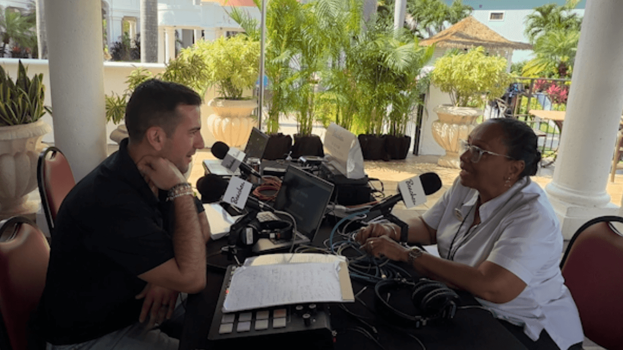 Bennett chats with Sandra Been, Island Routes Rep at Beaches Turks & Caicos