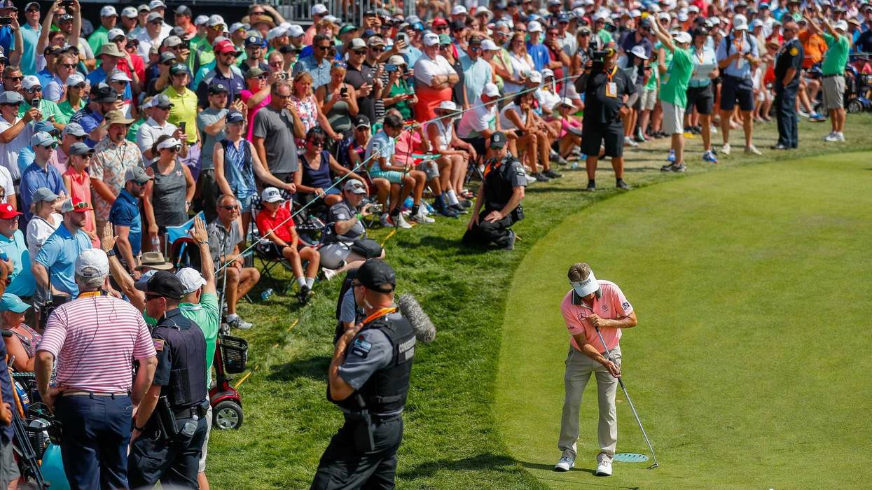 Bernhard Langer putts from off of the 18th green during the final round of the 2023 U.S. Senior Open on Sunday, July 2, 2023, at SentryWorld in Stevens Point, Wis. Langer won the tournament at 7-under par to claim his 46th career PGA Tour Champions victory, a new tour record.Tork Mason/USA TODAY NETWORK-Wisconsin