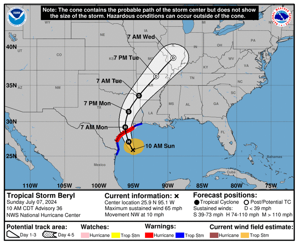 Beryl forecast track 10am Sunday