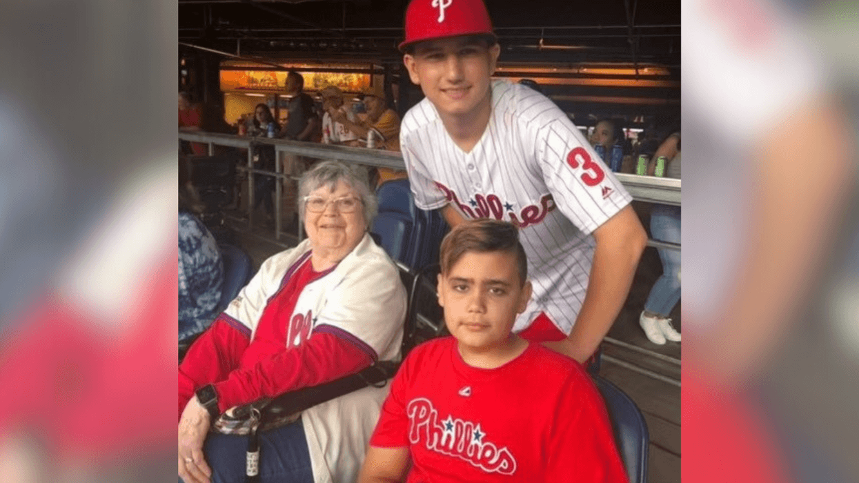 Bette Overmier with her grandchildren, Nolan and Daniel.
