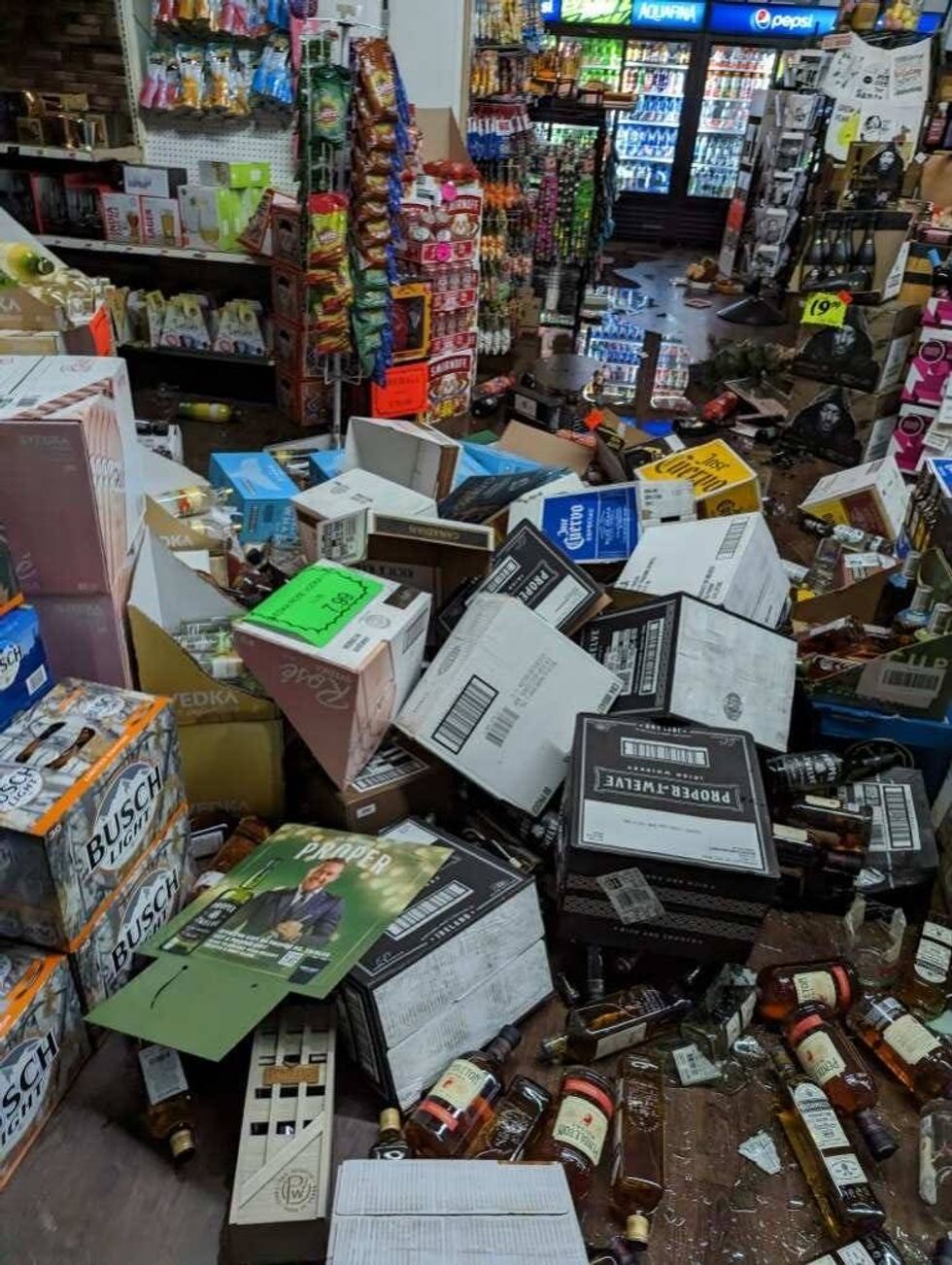 Beverage Plus, a Fortuna liquor store, suffered major damage following a 6.4 magnitude earthquake.