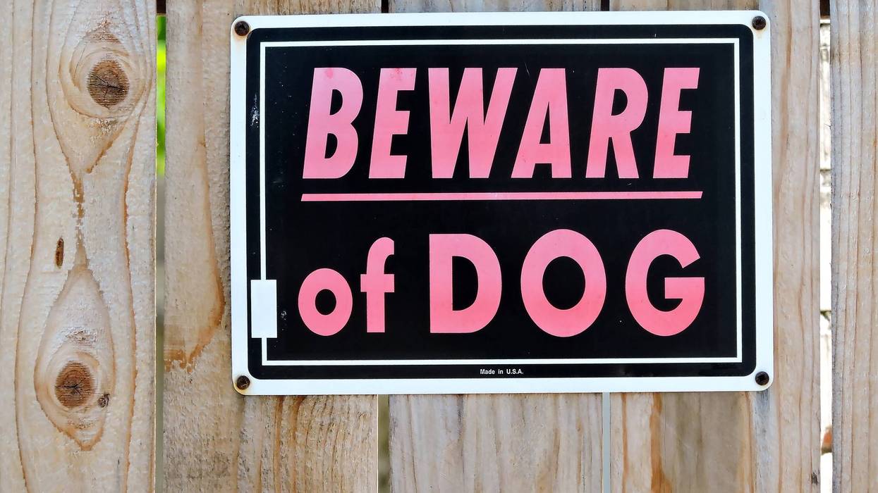 "beware of dog" sign on fence