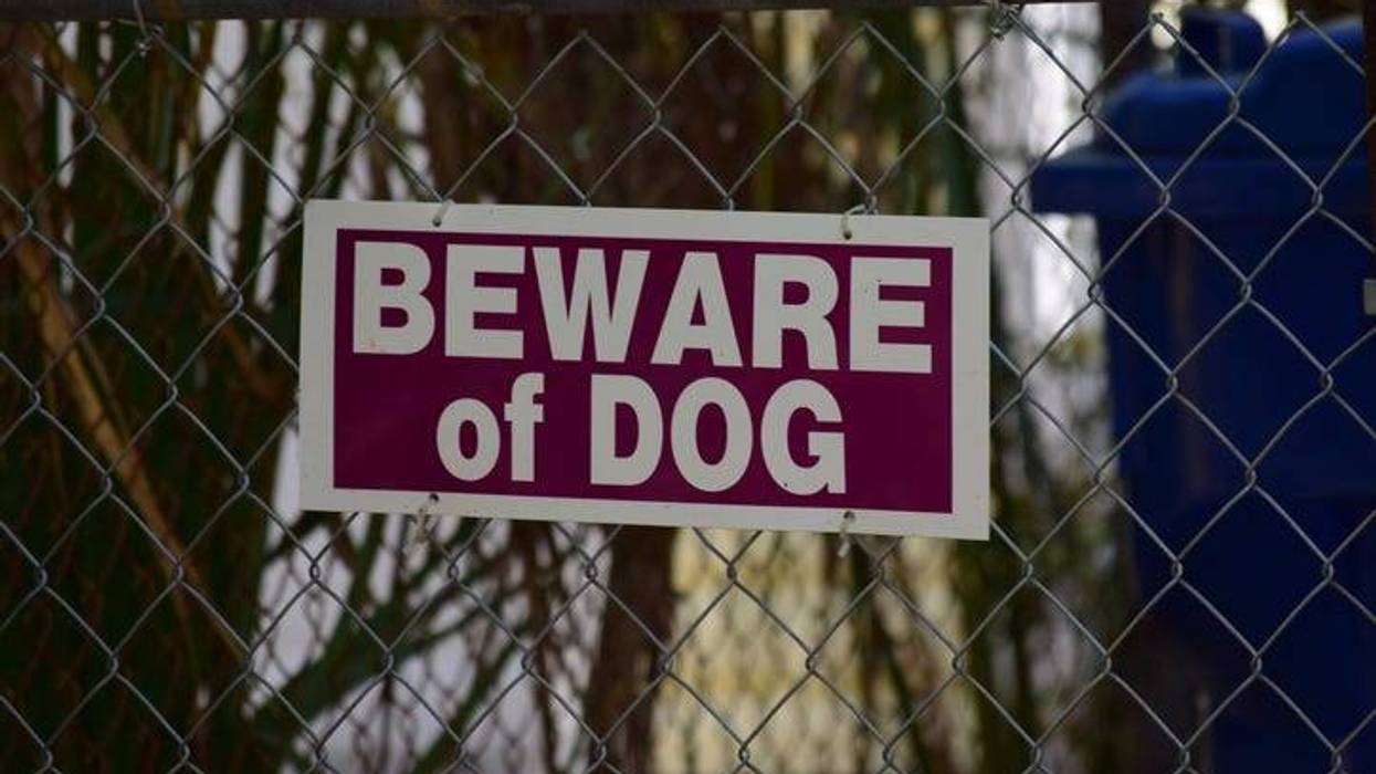 beware of dog sign on fence