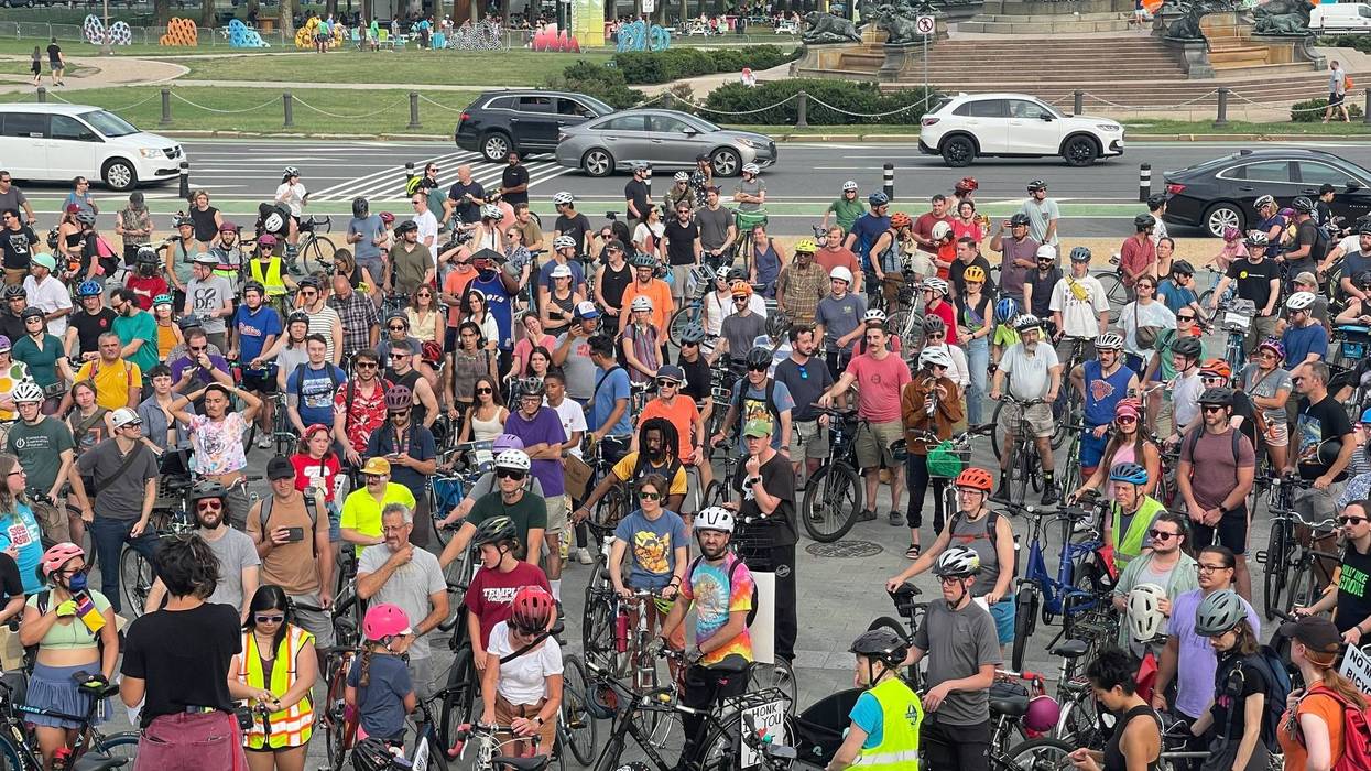Bicyclists at a protest ride through Center City on Friday, July 26, 2024.
