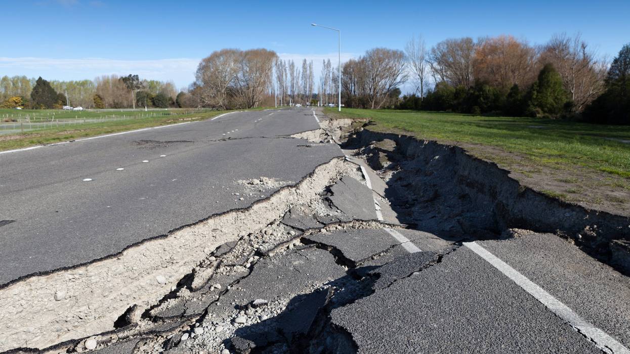 big crack in road from earthquake