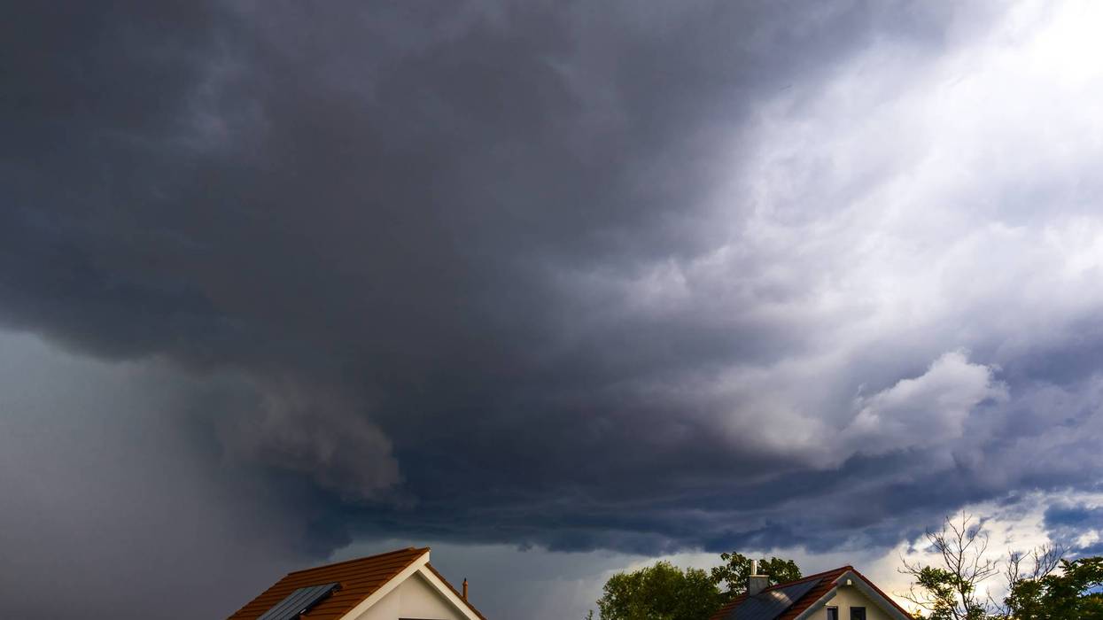 Big ominous thunderclouds over city