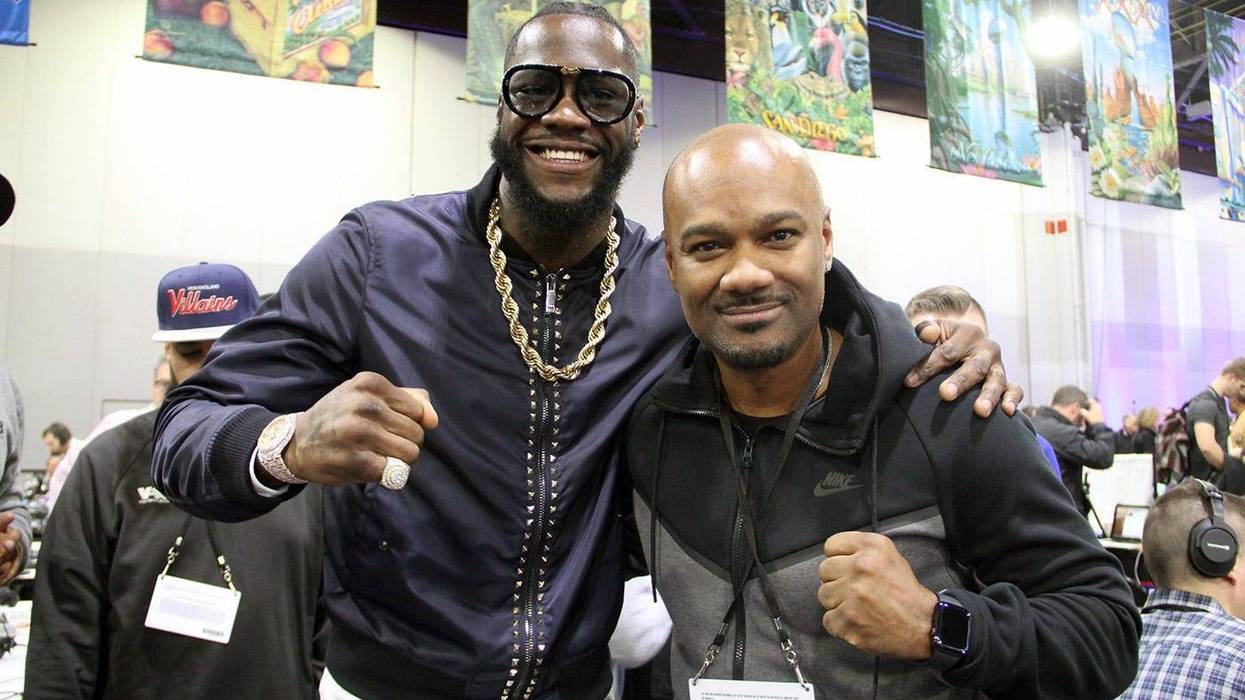 Big Tigger with boxing champion Deontay Wilder on Radio Row during Super Bowl Experience in Atlanta