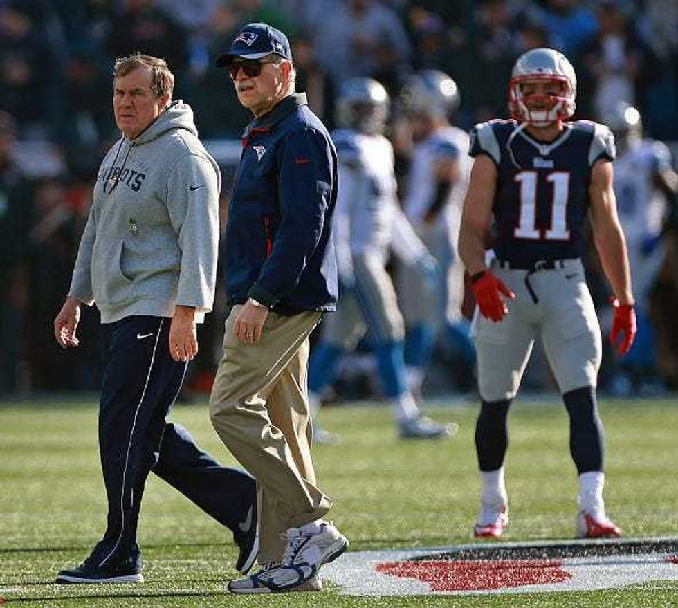 Bill Belichick, Ernie Adams and Julian Edelman