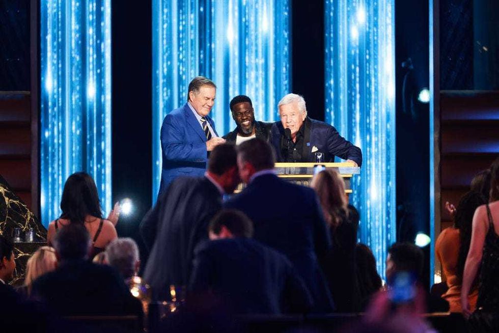 Bill Belichick, Kevin Hart and Robert Kraft