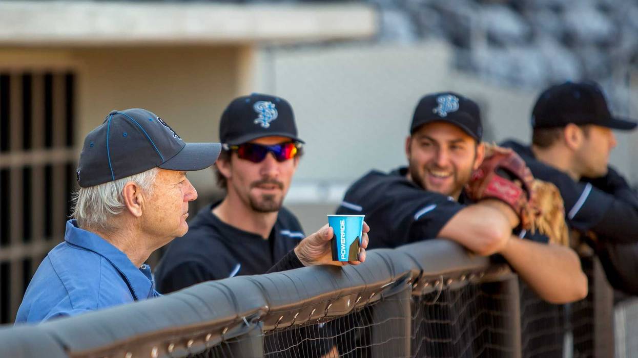 Bill Murray with members of the St. Paul Saints.