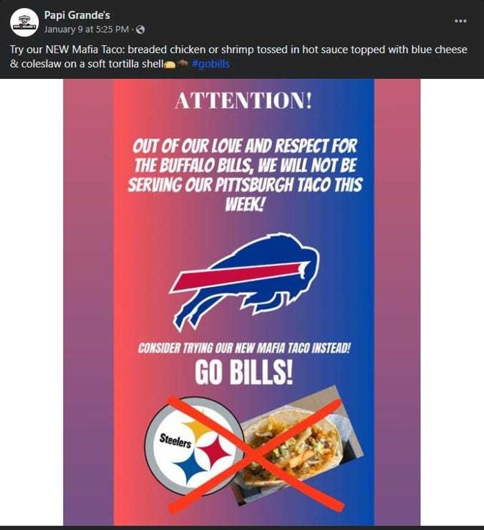 Bills-Steelers Facebook post