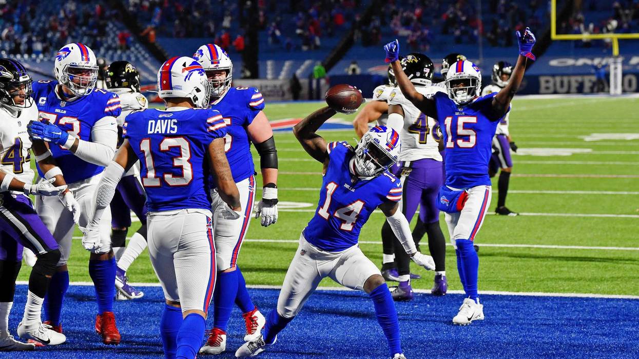 Bills WR Stefon Diggs celebrates a TD during Buffalo's 17-3 win over Baltimore.