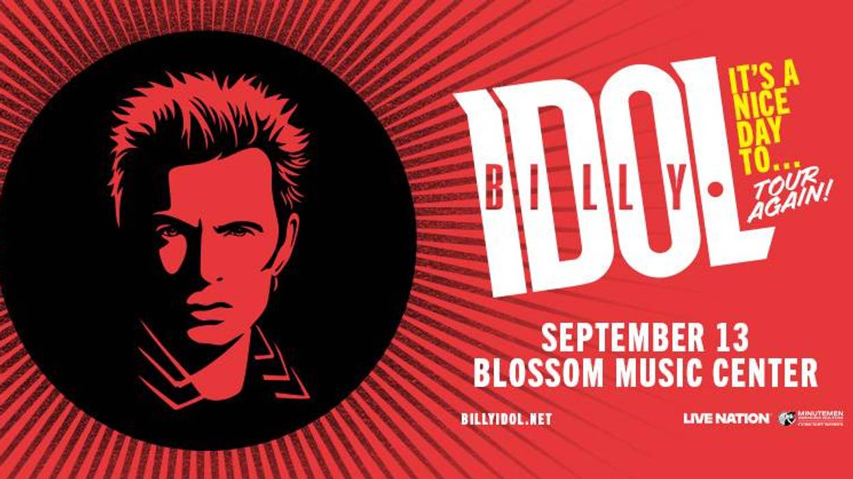 Billy Idol concert poster: Red portrait, 'It's a Nice Day To... Tour Again!'. Sept 13 Blossom.